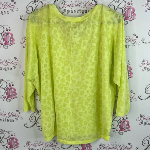 RACHEL Rachel Roy animal print cheetah leopard light neon Lime Long Sleeve Tee - Picture 2 of 9